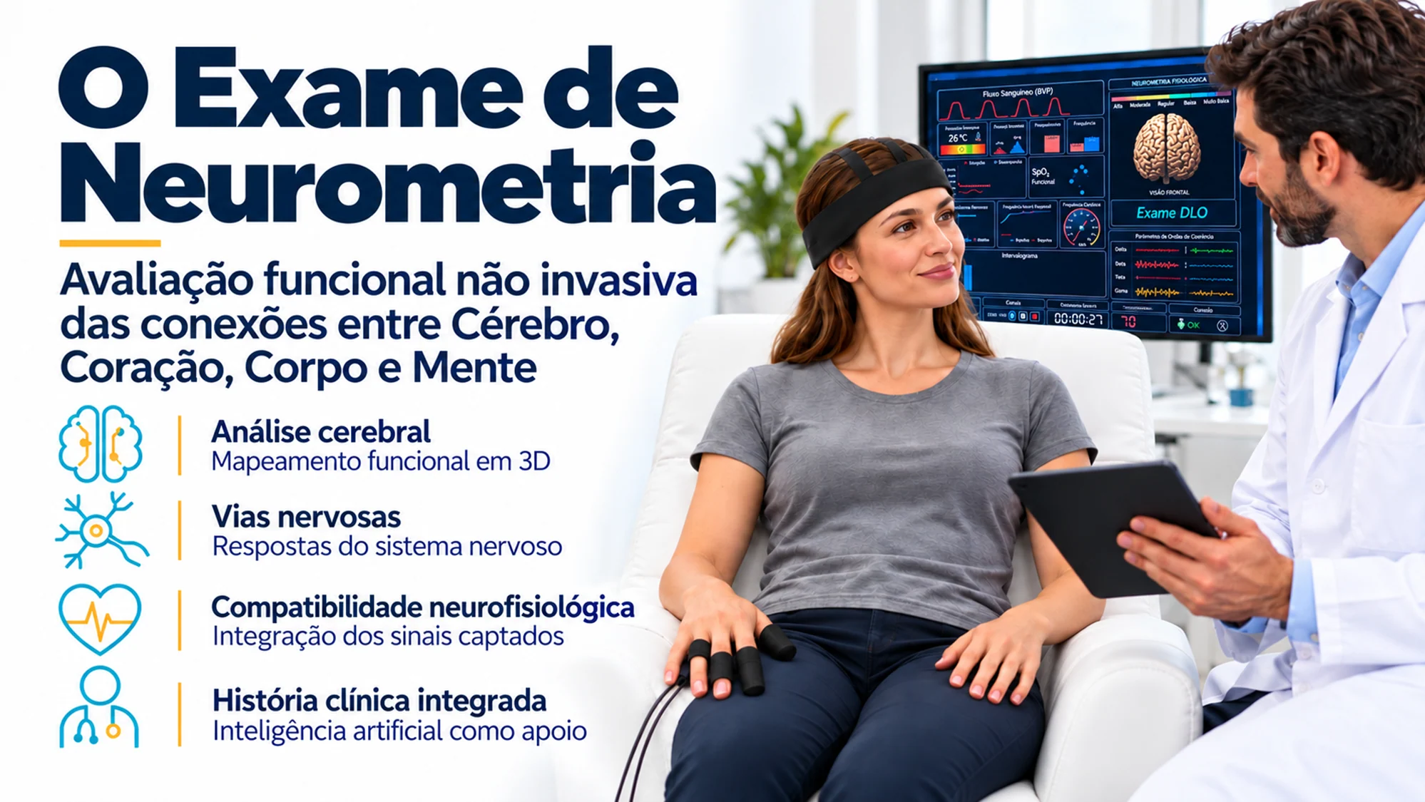 Cena ilustrativa de atendimento com sensores e software Neurometria.